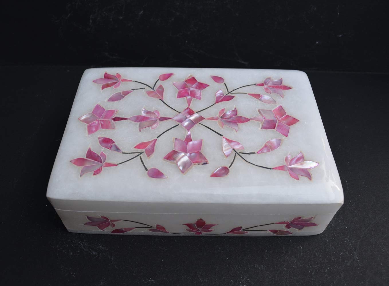 Handmade Marble Mother of Pearl Inlay Jewelry Box 6x4 Inch - Floral Pietra Dura Decorative Trinket Storage Box for Jewelry, Keepsakes & Dry Food | Perfect Gift for Birthday, Anniversary & Housewarming | Elegant Home Decor & Organizer