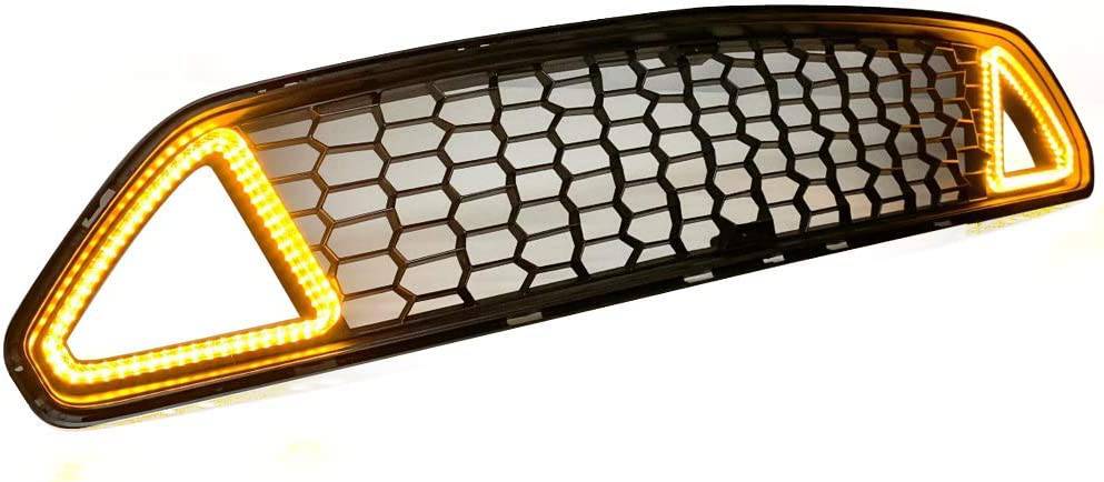 2015-2017 Ford Mustang Front Bumper Grille with LED Lights - Black Mesh Hood Insert for Enhanced Style & Performance | Perfect for Car Shows & Night Driving