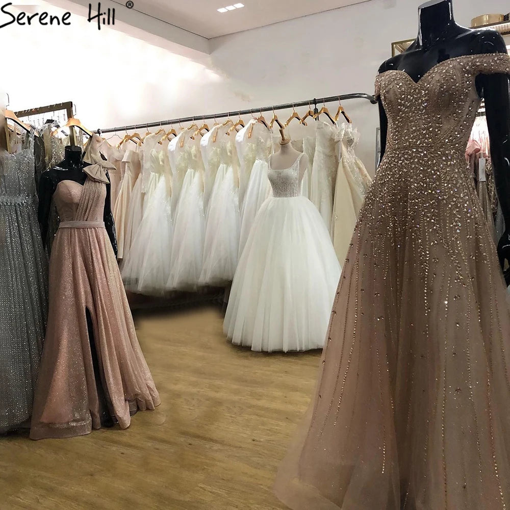 Serene Hill Rose Gold Beaded Evening Gown - A-Line Sleeveless Luxury Party Dress for Women 2025 | Perfect for Prom, Gala & Formal Events (Style LA71459)
