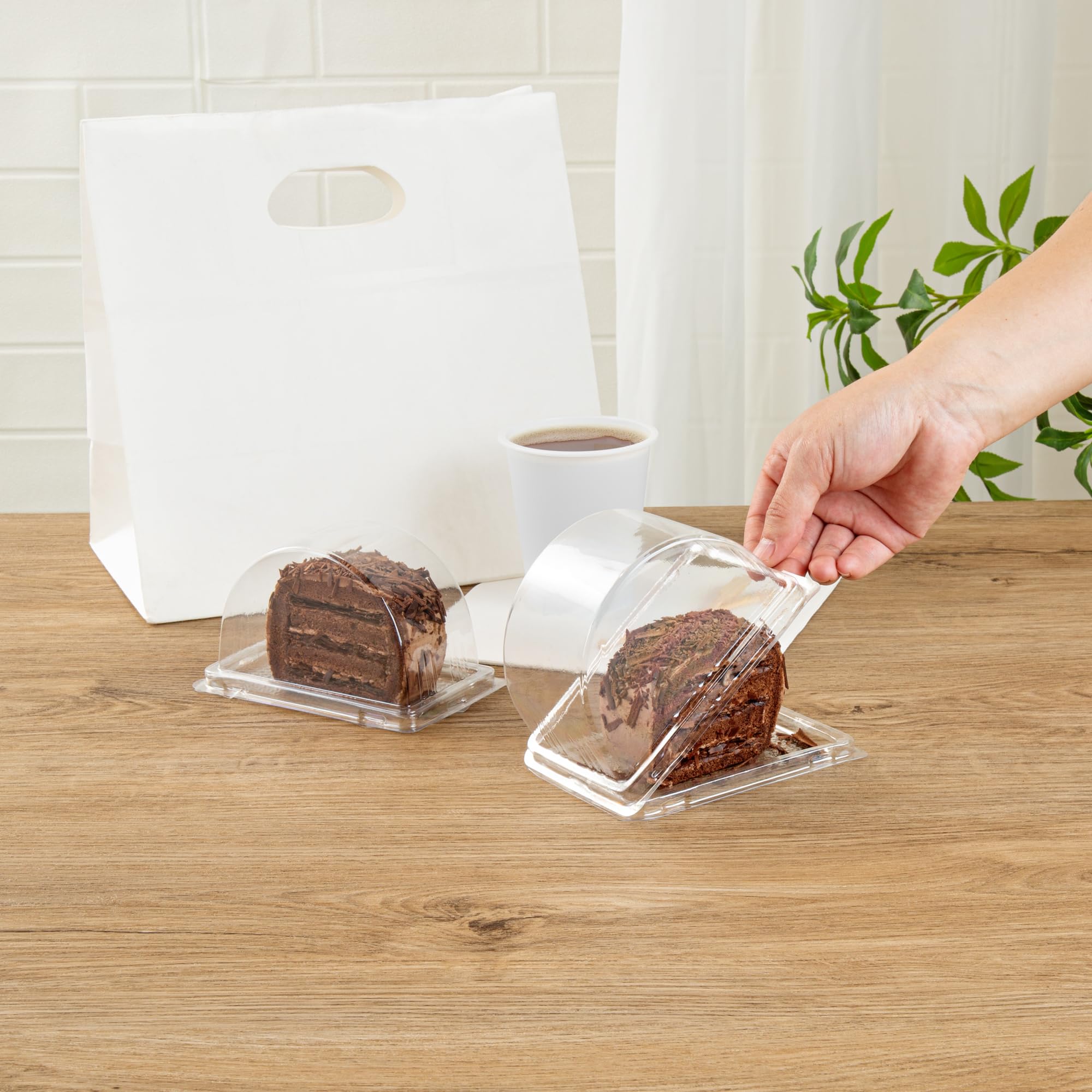 Thermo Tek 13oz Clear Plastic Roll Cake Boxes with Lids - 100 Pack Disposable Semicircle Dessert Containers for Swiss Rolls, Pumpkin Rolls, Cake Slices, Pie & Pastries | Perfect for Bakeries, Cafes, Catering & Home Baking