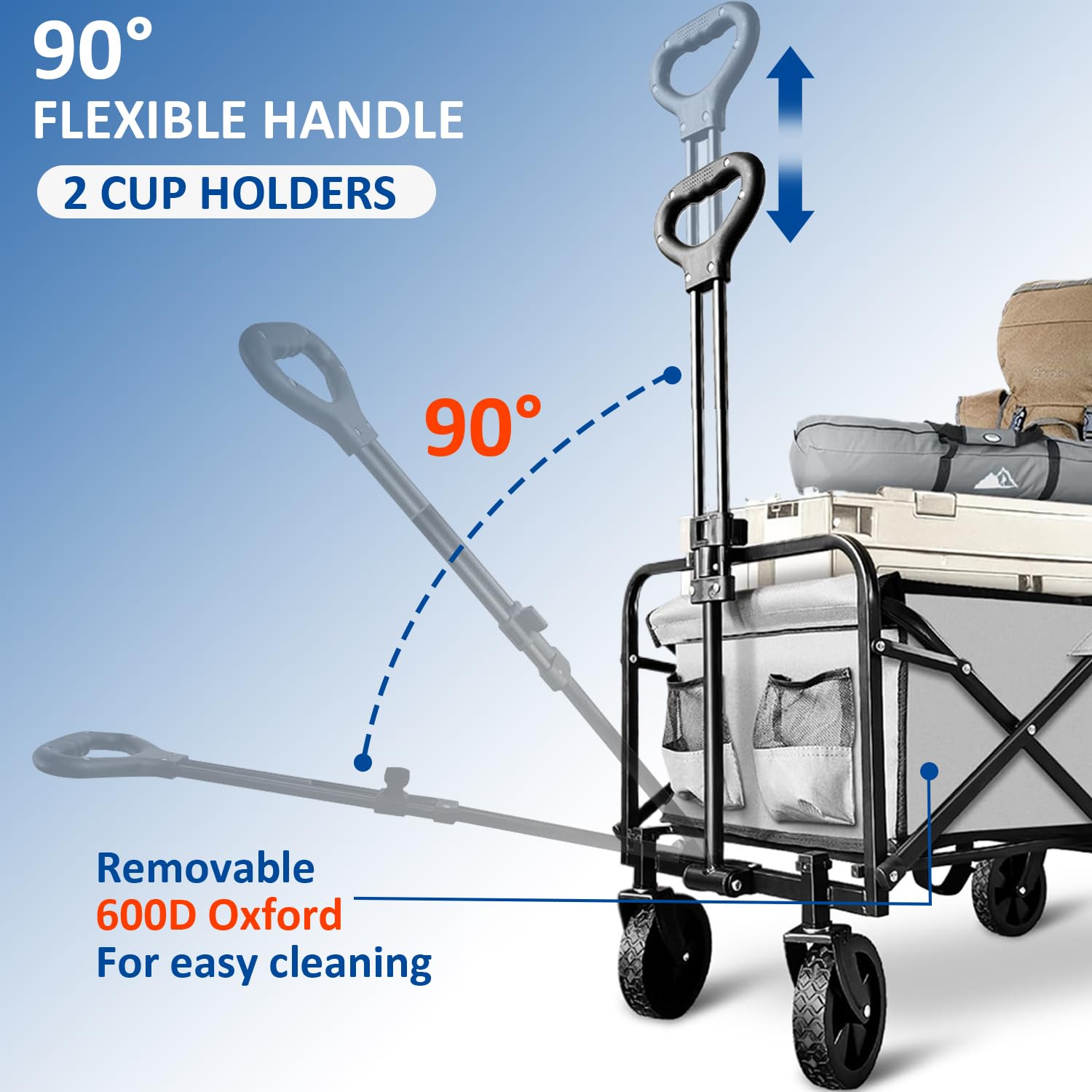 Heavy Duty Collapsible Folding Wagon Cart - Portable Utility Cart with Large Capacity for Beach, Camping, Grocery Shopping, Fishing & Outdoor Activities - Perfect for Picnics, Sports Events & Garden Use (Gray)