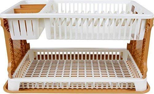 SHAYONA HOMES SURKHAMART Plastic Kitchen Organizer Rack with Water Drip Tray - Dish Drying Rack, Plate Stand & Utensil Holder for Countertop Storage (Brown, Pack of 1) | Perfect for Small Kitchens, Apartments & Dorm Rooms