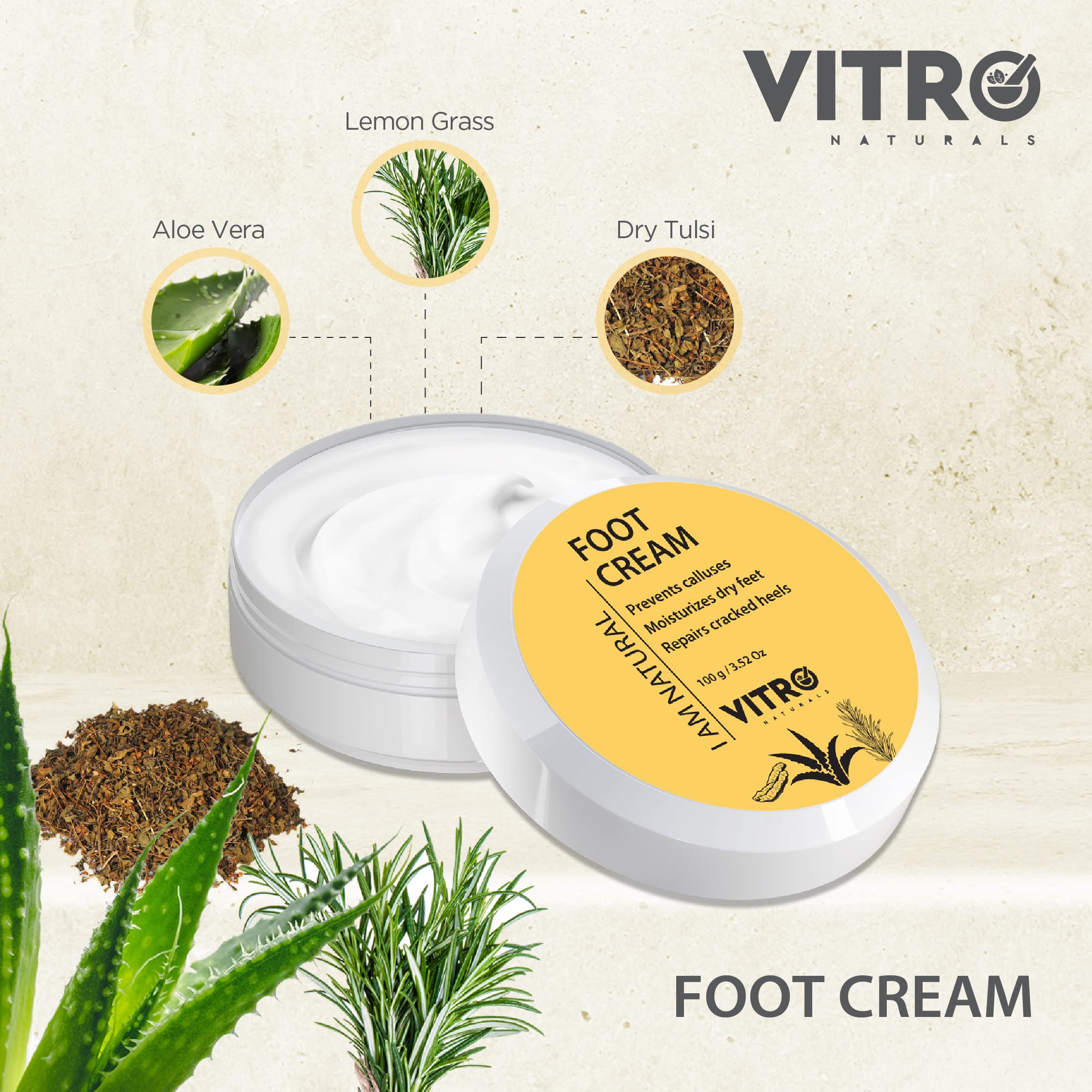 Vitro Foot Cream for Rough, Dry & Cracked Heels - Moisturizing Foot Repair with Aloe Vera, Beeswax & Glycerin - Best for Cracked Heel Treatment & Dry Skin Relief at Night