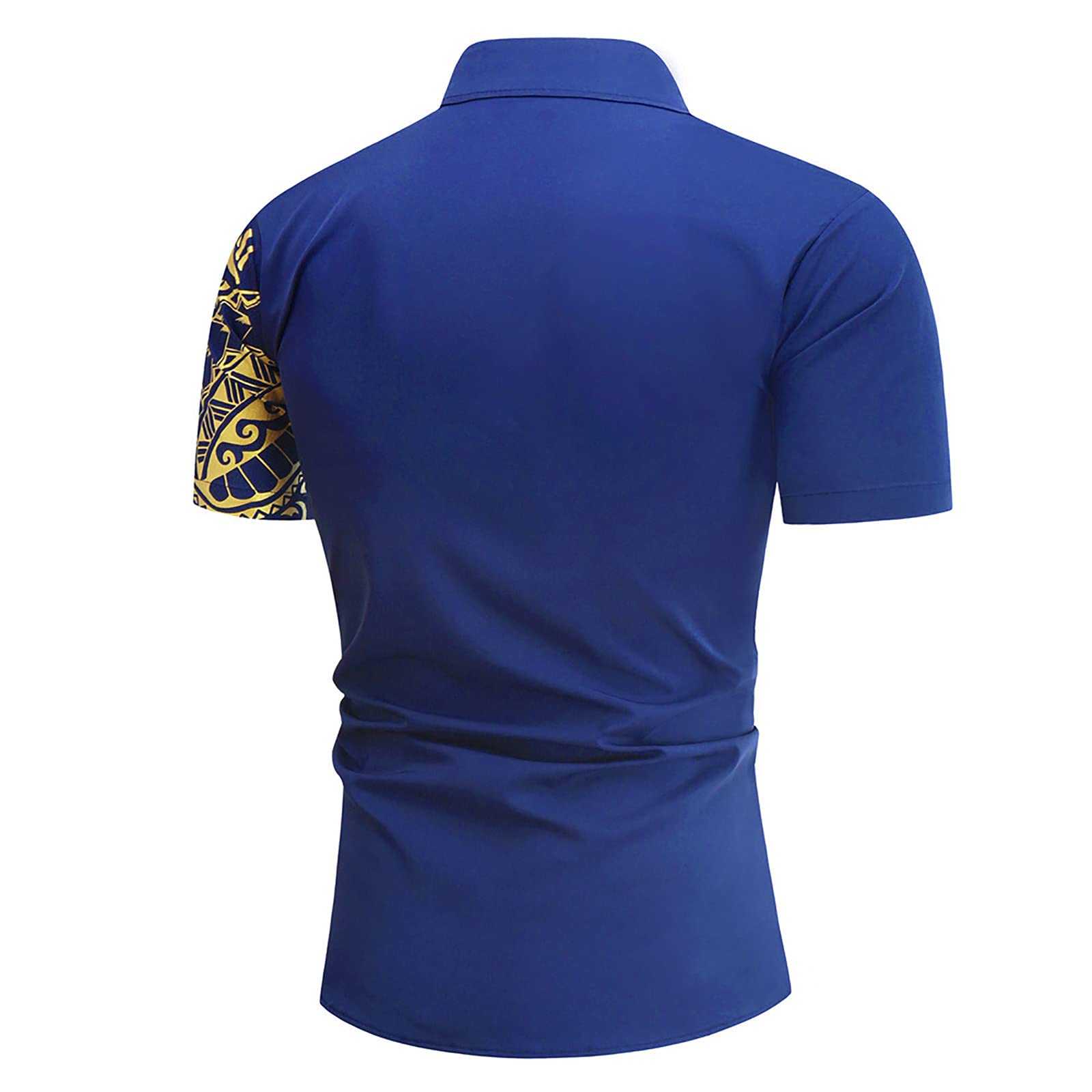 PAXOSTRO Men's Short-Sleeve Casual Button-Up Shirt with Tattoo Print - Summer Bronzing Blue Dress Shirt with Tie - Perfect for Office, Party & Casual Wear