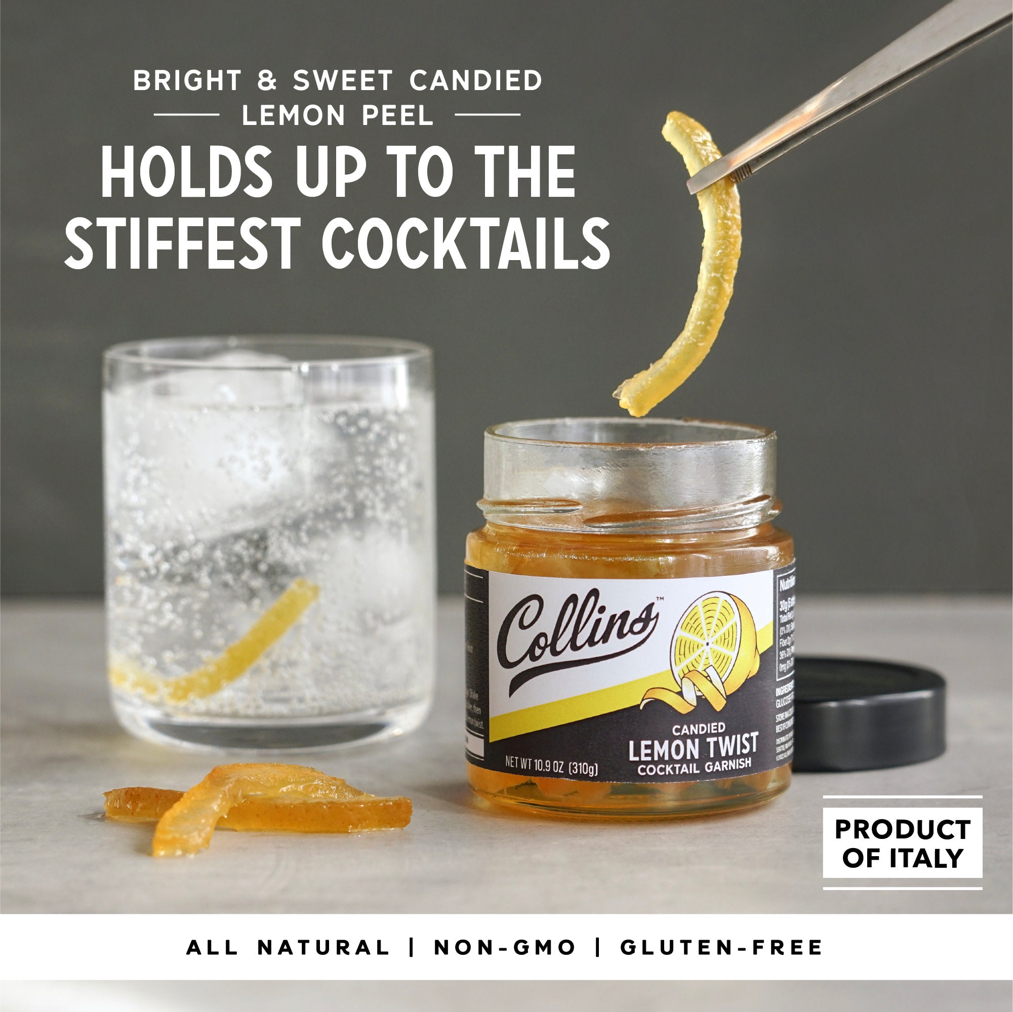Candied Lemon Twist in Syrup - 10.9 oz Jar | Sweet & Tangy Lemon Peel for Baking, Cocktails & Desserts | Perfect for Cakes, Drinks & Gift Baskets