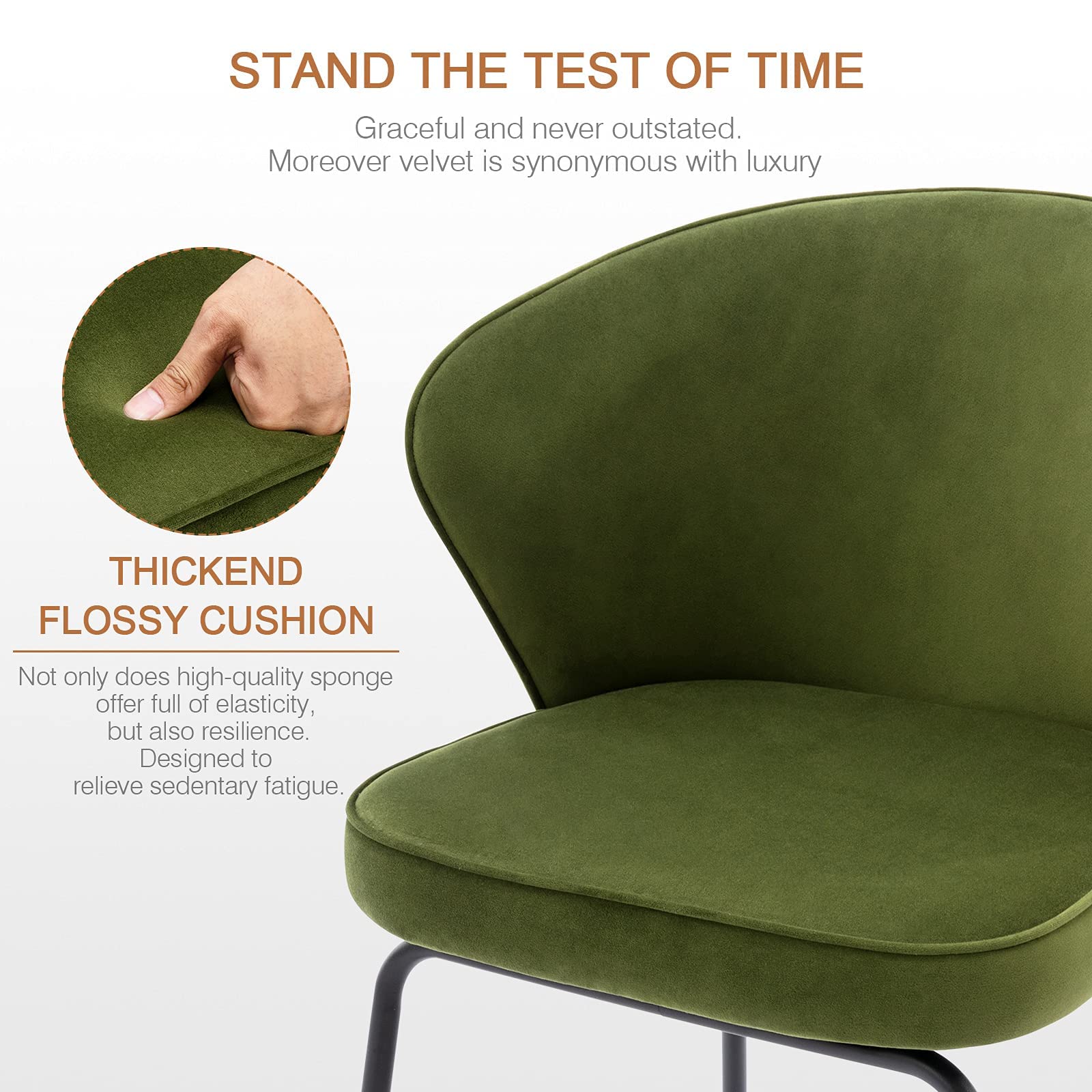 Zesthouse Modern Dining Chairs Set of 2 - Upholstered Velvet Kitchen Chairs with Curved Wingback & Sturdy Metal Legs, Olive Green - Perfect for Dining Room, Kitchen, Living Room & Small Space Decor