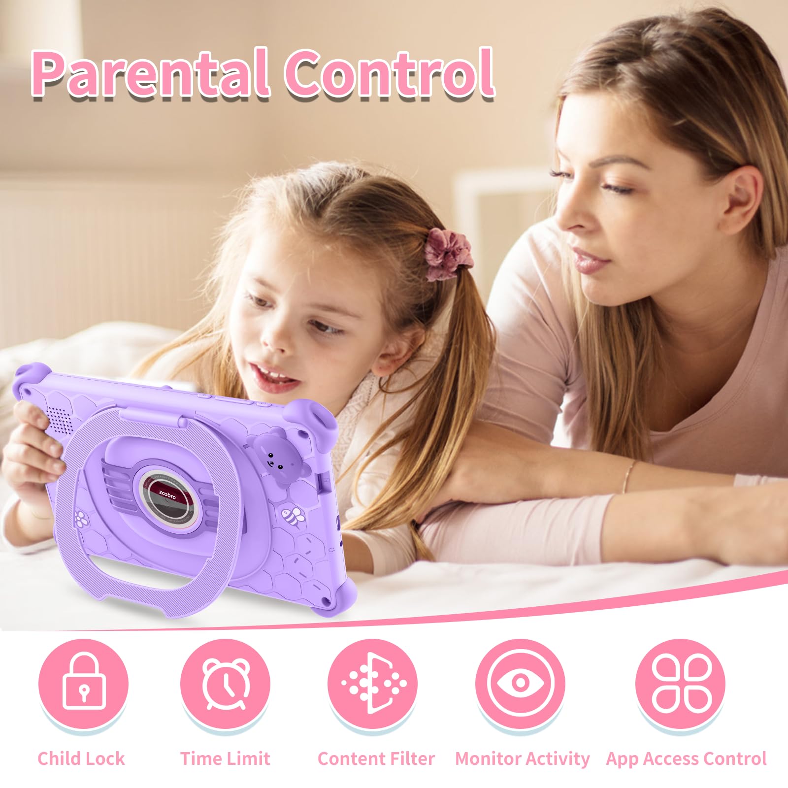 7 Inch Kids Tablet 32GB - Android Learning Tablet with WiFi, Bluetooth & Parental Control | Preloaded Educational Apps for Boys & Girls | Durable Purple Case Included | Perfect for Homeschooling, Travel & Early Childhood Development