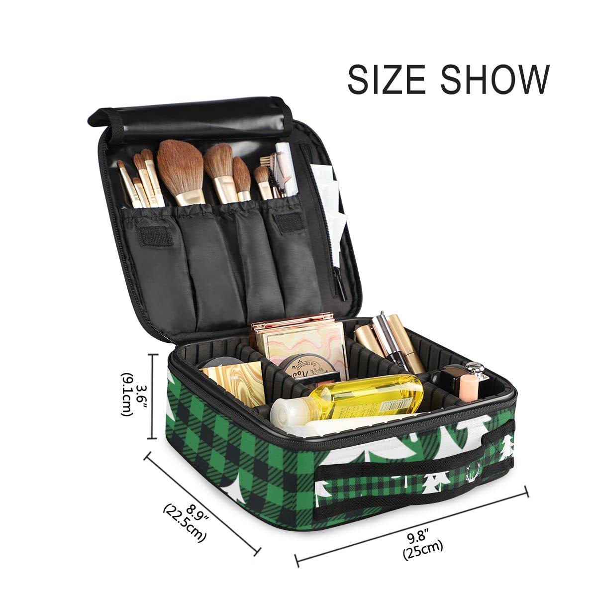 GAIREG Checkered Travel Makeup Bag with Butterfly Design - Portable Cosmetic Train Case Organizer for Women, Forest Plaid Pattern - Perfect for Travel, Gym, and Daily Makeup Storage