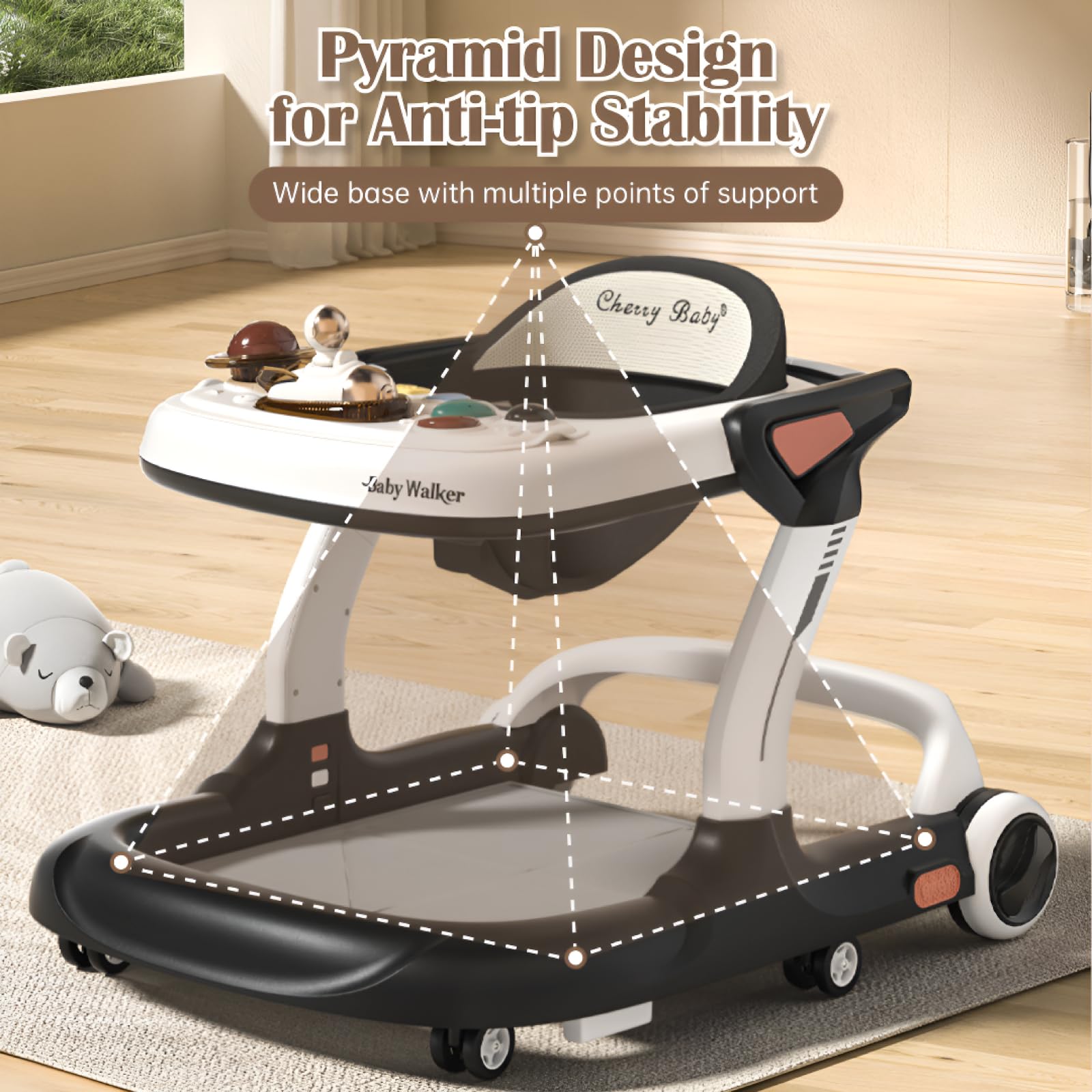 Adjustable Baby Walker with Wheels, Music & Lights - 9 Height Settings, Anti-Fall Design & Activity Center for Boys & Girls (6-18 Months) - Perfect for Learning to Walk, Playtime & Indoor Exploration