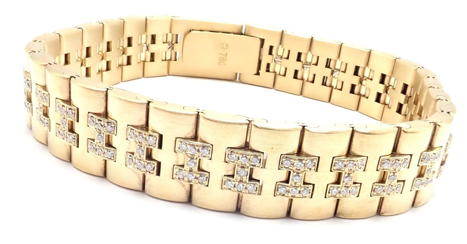 Authentic Vintage Hermes Paris 18k Yellow Gold Diamond H Link Bracelet - Luxury Jewelry for Women, Perfect for Parties, Weddings & Special Occasions