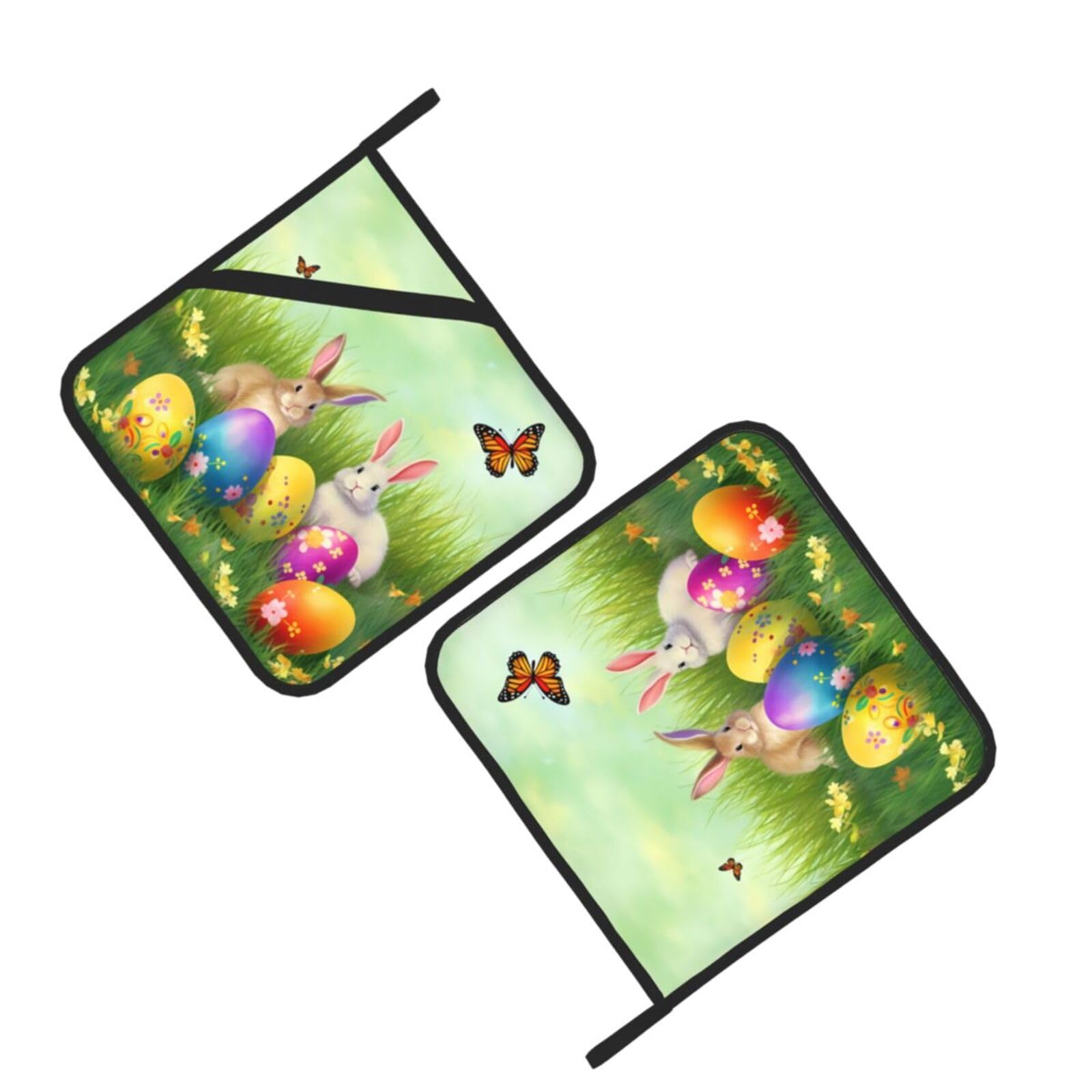 Spring Flower Rabbit Potholders Set of 2 - Easter Bunny Egg Design Heat Resistant Kitchen Mitts for Baking, Cooking & BBQ - Perfect for Holiday Decor and Home Kitchen Use