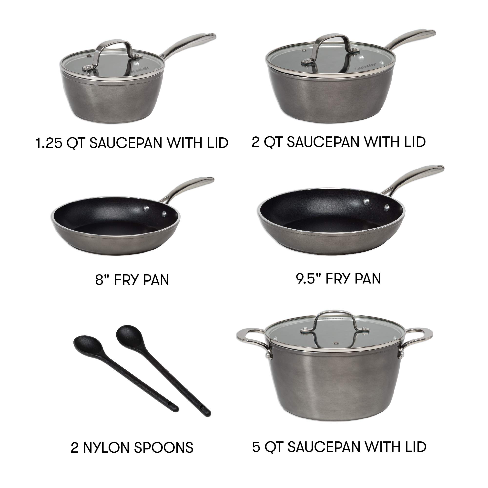 Non-Stick 10-Piece Cookware Set by Cooking Light Inspire - Gunmetal Gray - Perfect for Healthy Cooking, Frying & Baking - Ideal for Home Chefs & Kitchen Enthusiasts