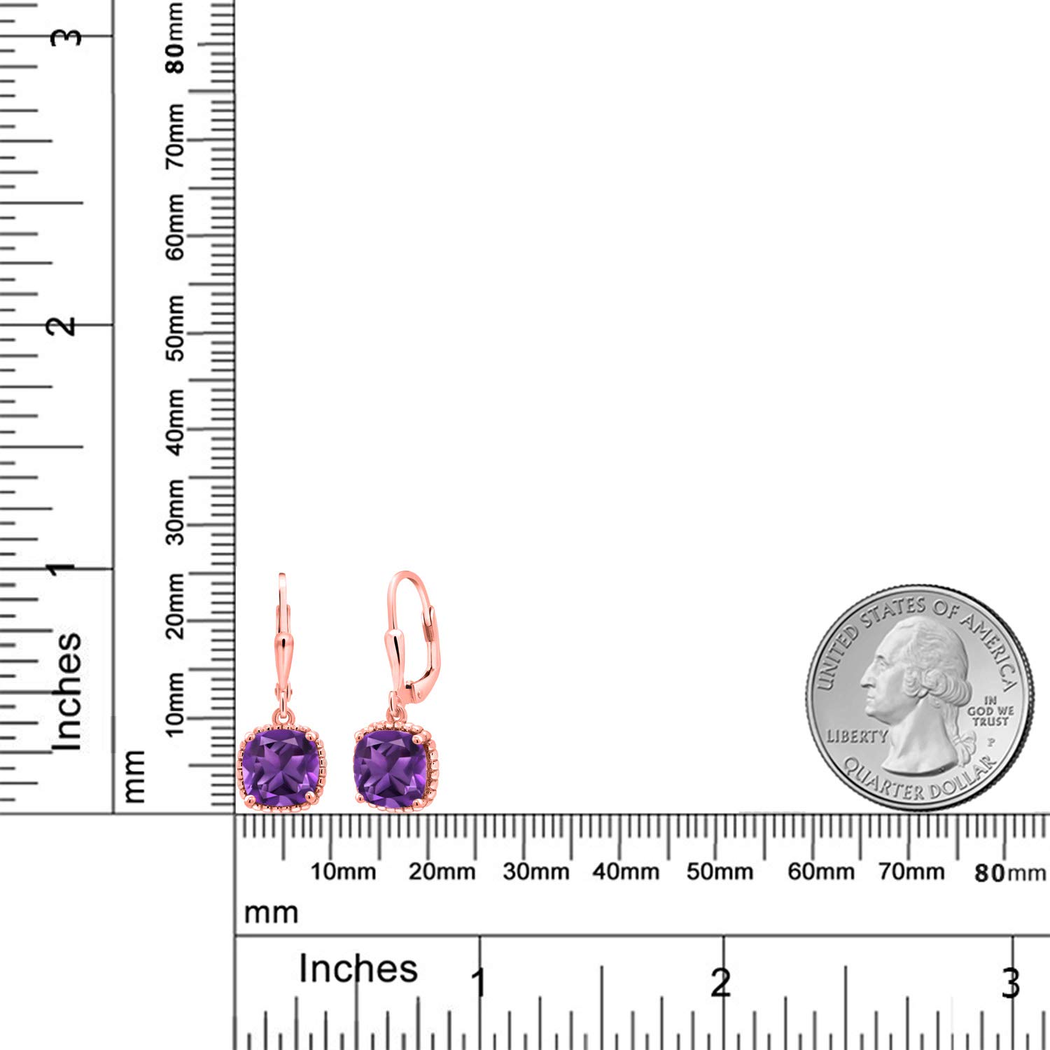 18K Rose Gold Plated Silver 8MM Cushion Birthstone Drop Dangle Earrings for Women | Gemstone Leverback Earrings | Perfect for Birthdays, Anniversaries & Special Occasions