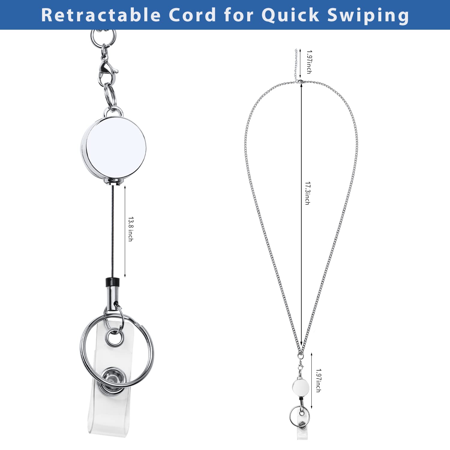 Retractable ID Badge Lanyard for Women & Teachers - Stainless Steel Necklace for Work & Events