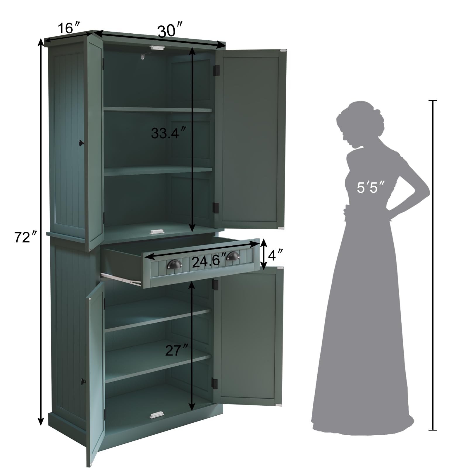 ARTPOWER Kitchen Pantry Storage Cabinet with Drawer & Adjustable Shelves - Organize Kitchen, Bathroom or Hallway - Green - Perfect for Small Space Organization & Home Storage Solutions