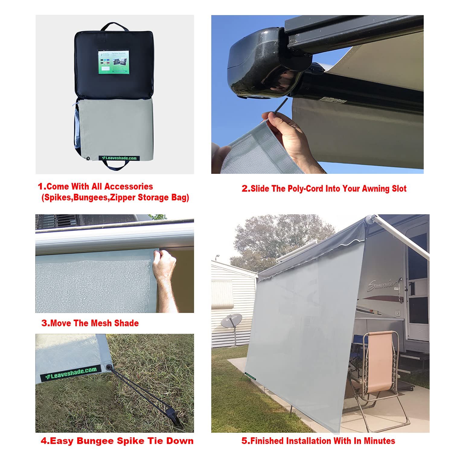 Leaveshade RV Awning Sunshade Screen 7' X 12' 3'' - UV Blocking Mesh Sun Shade for 13' RV Awnings, Motorhomes & Camping Trailers - Patio Canopy with 3 Year Warranty (Gray) - Perfect for Outdoor Camping, Picnics & RV Park Shade