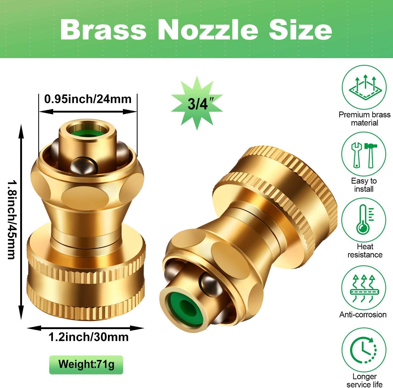 2 Pack Brass Garden Hose Nozzle - Heavy Duty Adjustable Water Spray Nozzle with 8 Spray Patterns for Lawn, Plants, Car Washing & Pet Bathing | Outdoor Watering & Cleaning Tool