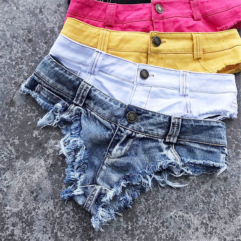 Yollmart Women's Low Rise Mini Denim Shorts - Stretchy Denim Thong Beach Shorts for Summer | Casual Wear, Beach Vacation, Pool Party, Music Festival Outfit