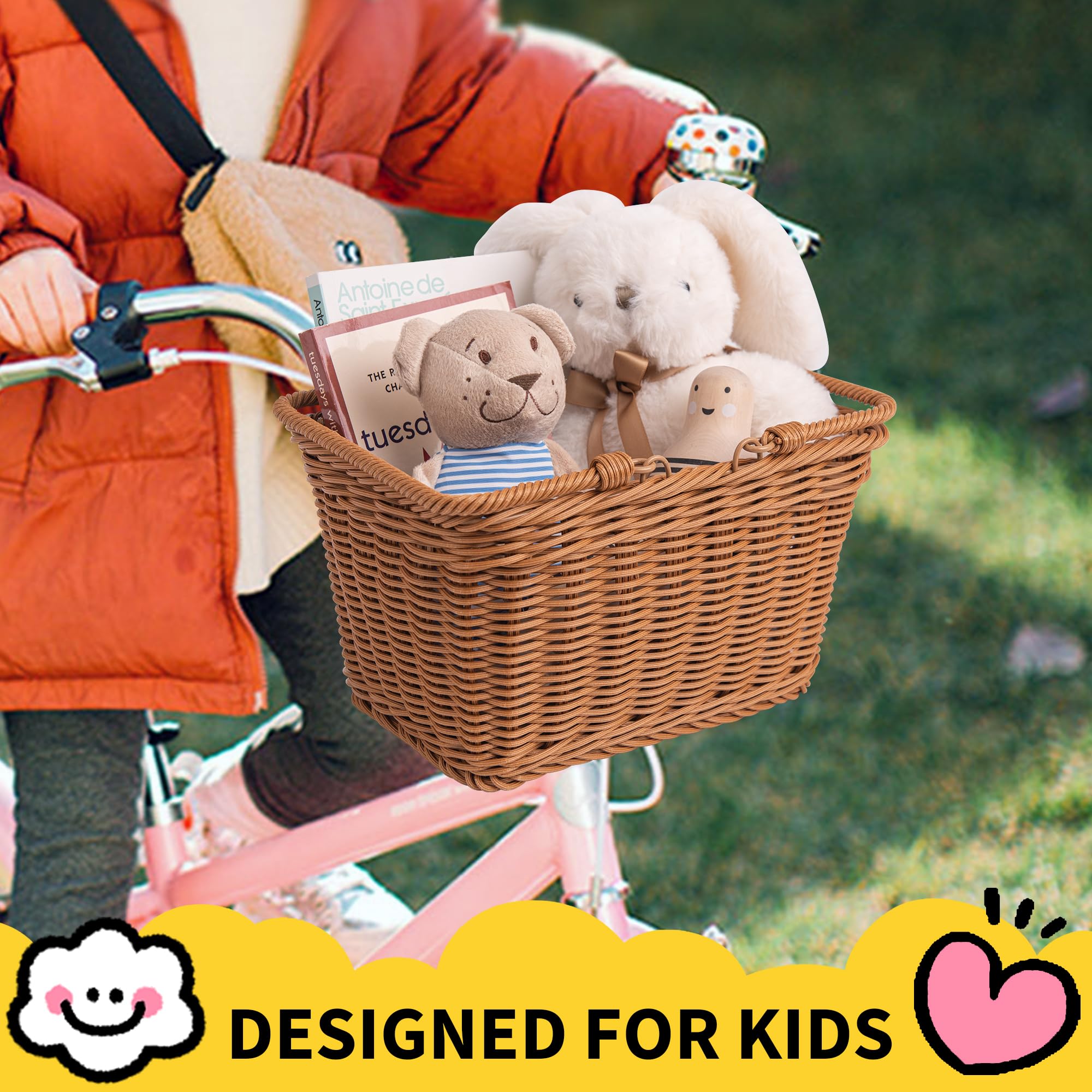GRANNY SAYS Kids Bike Basket - Front Mount Wicker Bicycle Basket for Boys & Girls, 9.75