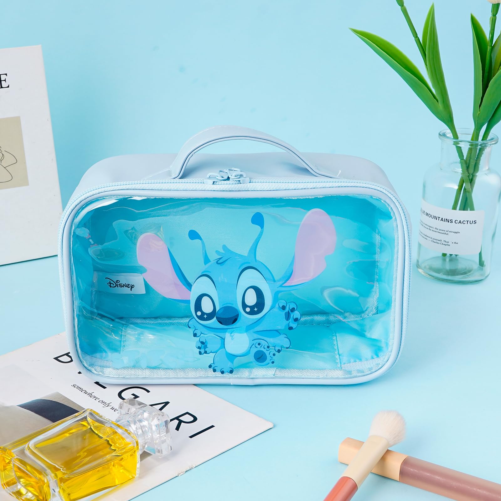 Cute Stitch Large Makeup Bag - Transparent Cosmetic & Toiletry Travel Organizer for Women | Portable Clear Handheld Bathroom Bag | Perfect for Travel, Gym & Daily Essentials Storage (TMMUB-Stitch B)