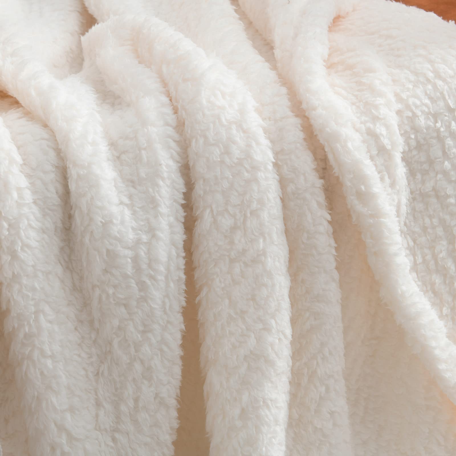 Ultra Soft Fleece Sherpa Blanket Queen Size 90x90 Inches - Lightweight Cozy Boho Bed Blanket with Decorative Tassels, Reversible Pattern in Antique White - Perfect for Bedroom, Living Room, Sofa & Winter Camping
