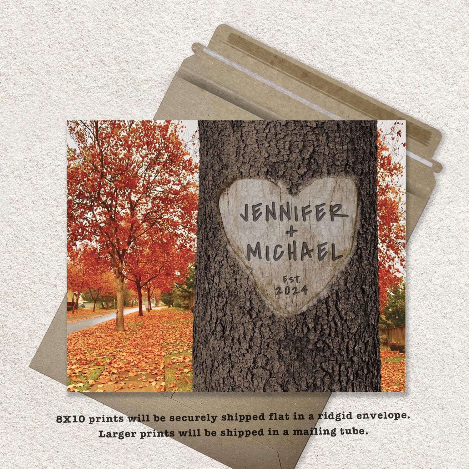 Personalized Wedding Anniversary Gift - Custom Carved Tree with Couple's Names - Unframed Wall Art for Newlyweds - Family Name Keepsake - Perfect for Bridal Showers, Home Decor & Romantic Gifts