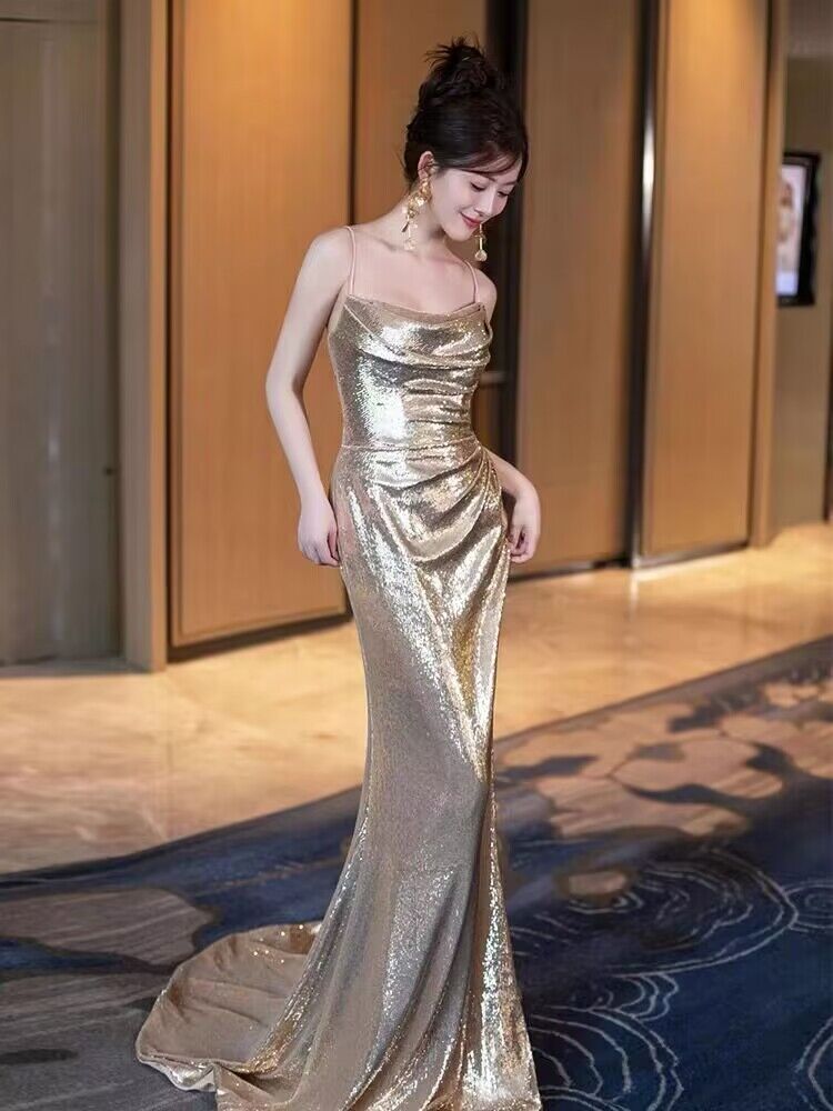 Gold Sequin Mermaid Prom Dress - Backless Evening Gown for Women | Perfect for Homecoming, Pageants & Formal Events