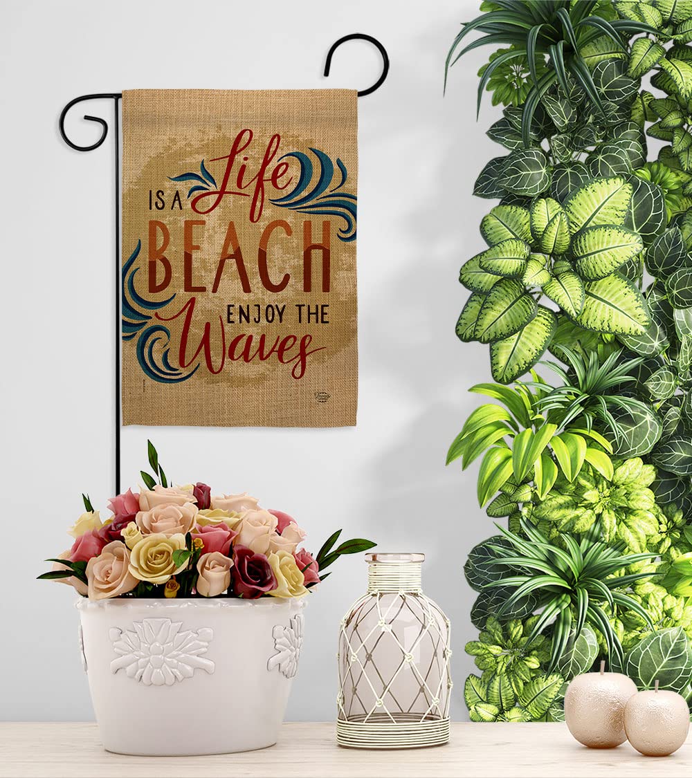 Double-Sided Coastal Garden House Flag Kit - Tropical Sea Shells & Ocean Sand Design, Thick Fabric Outdoor Summer Decor, Made in USA | Perfect for Beach-Themed Yards, Porch Decorations & Coastal Home Gifts