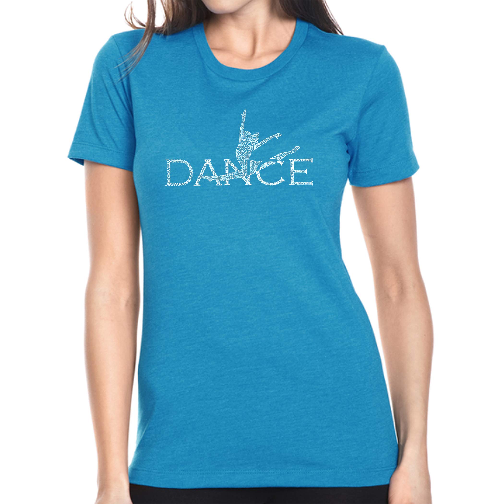 LA POP ART Women's Premium Blend Word Art T-Shirt - Dancer | Soft Cotton Graphic Tee for Dance Lovers | Perfect for Dance Classes, Performances & Casual Wear