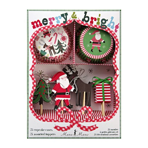 Meri Meri Merry & Bright Cupcake Kit - 24 Reusable Cupcake Wrappers & 24 Decorative Toppers for Birthday Parties, Baby Showers & Holiday Baking