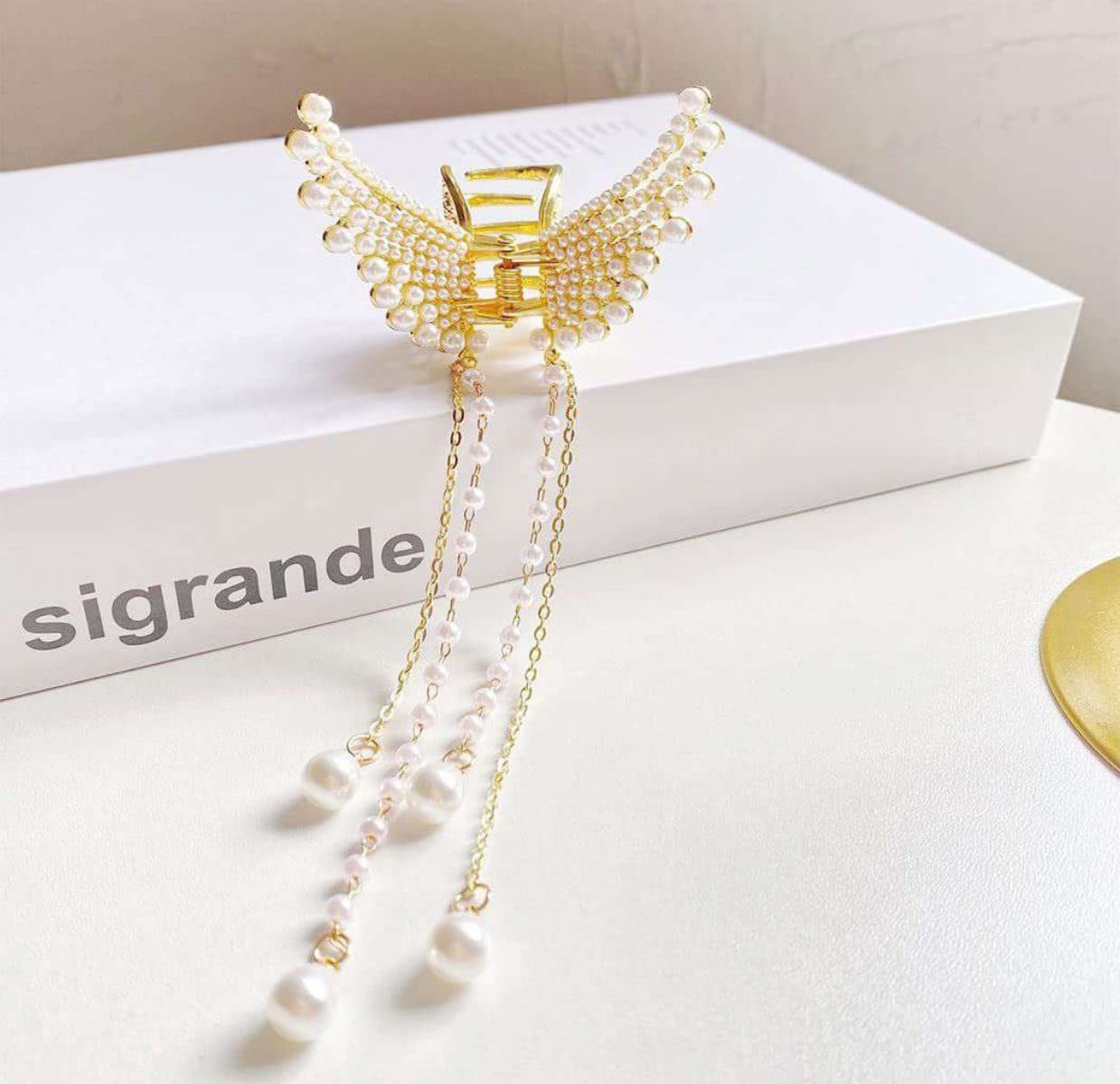 Korean Style Large Hair Claw Clip - RedChimes Pearl Butterfly Hair Clutch for Women & Girls | Thick Hair Accessories | Perfect for Parties, Weddings & Everyday Styling