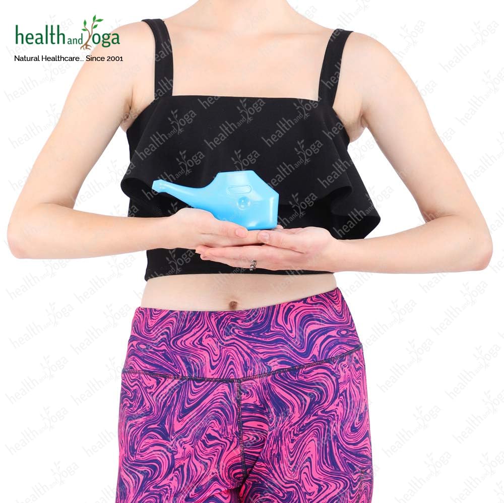 HealthAndYoga™ QwikFlo Lightweight Neti Pot Sinus Rinse Kit - Compact Nasal Cleanser for Kids & Adults - Travel-Friendly Nasal Irrigation System with Saline Solution (Blue) - Perfect for Allergy Relief, Cold & Sinus Congestion at Home or On-the-Go