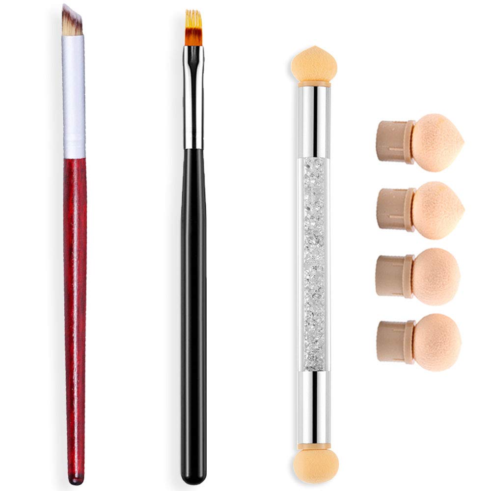 SILPECWEE 3-Piece Acrylic Nail Brush Set with 4 Replaceable Sponge Heads - Ombre Nail Art Gradient Shading Pen for Professional Nail Painting & Makeup - Perfect for Salon, DIY Manicure & Nail Art Design