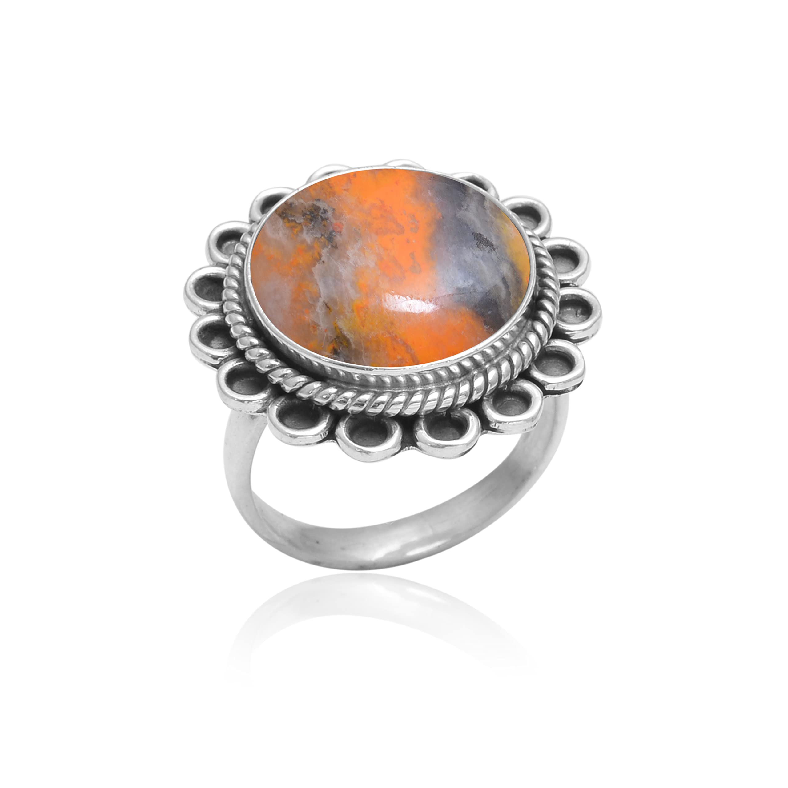 Veracity Jewelry Bumble Bee Jasper Ring for Women - 925 Sterling Silver Healing Meditation Gemstone Ring - Multi-Color Bee Jasper Jewelry (VSR-667) | Spiritual Gift, Yoga Accessory & Boho Fashion Statement