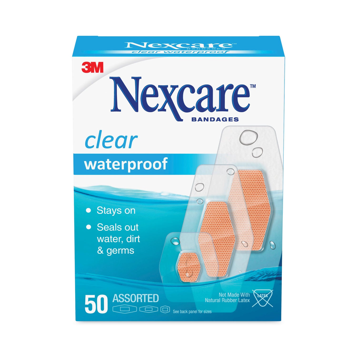 3M Nexcare™ Waterproof Clear Bandages - Assorted Sizes (50 Count) - First Aid for Cuts, Scrapes & Blisters - Ideal for Swimming, Showering & Active Lifestyles