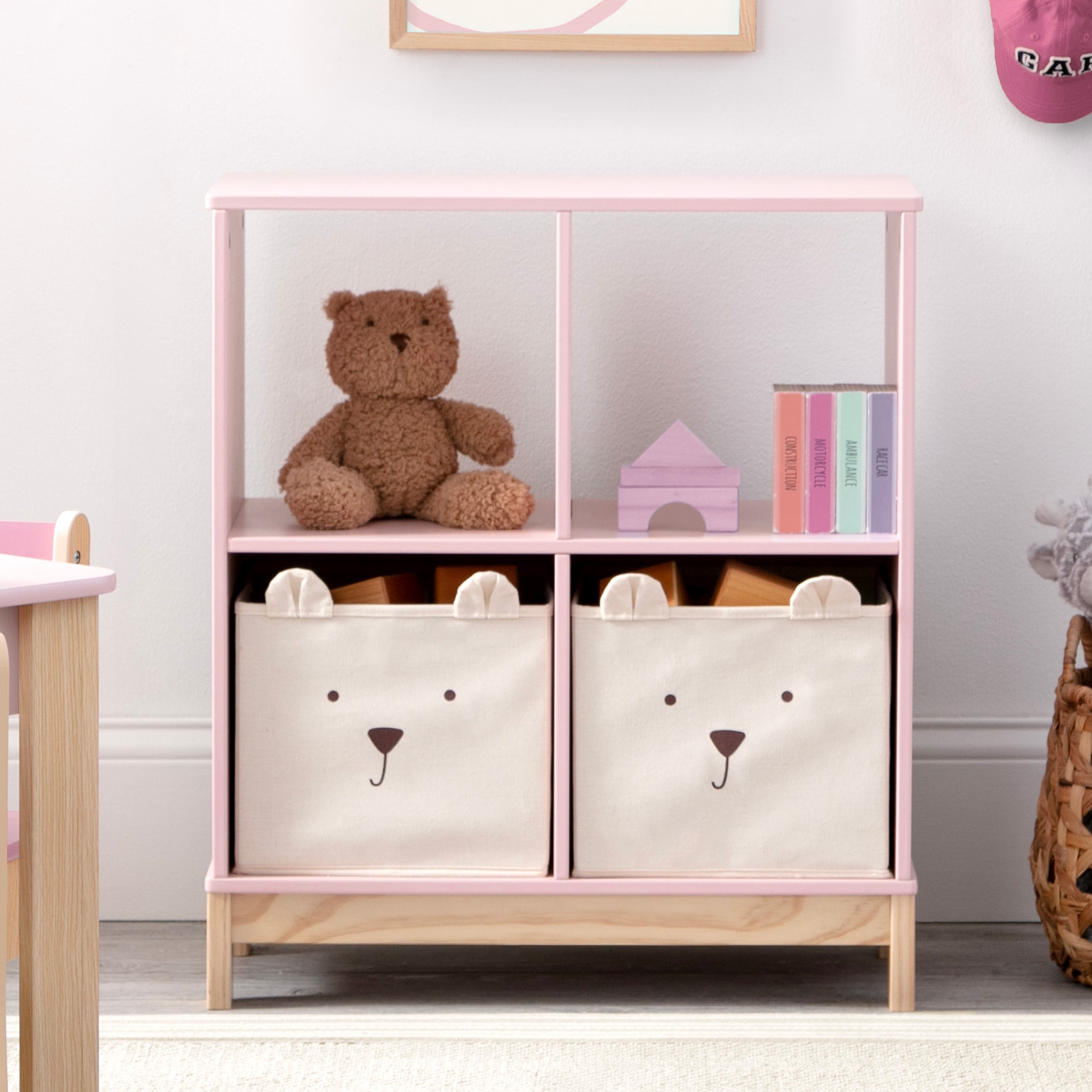 Brannan Bear Kids Bookcase with Storage Bins - Sturdy Wooden Bookshelf for Children's Room, Nursery, Playroom & Classroom Organization