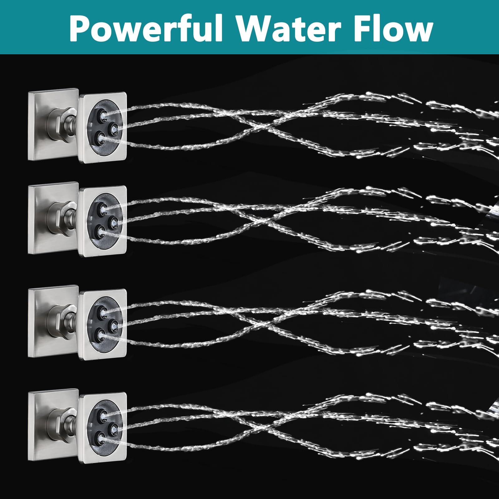 Premium Solid Brass Shower Body Spray Jets - High Pressure Square Massage Jets for Spa-Like Experience - Wall Mounted Brushed Nickel Shower Jets (4PCS) - Perfect for Luxury Bathroom Renovation & Relaxing Hydrotherapy Sessions