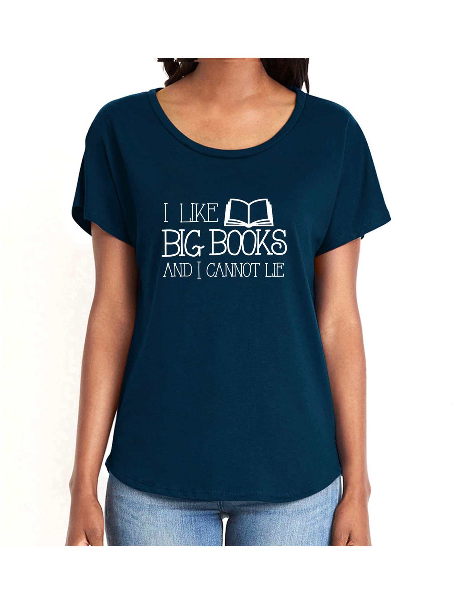 Zerogravitee Women's Dolman Tee - Funny 'I Like Big Books and I Cannot Lie' Graphic T-Shirt - Comfortable Casual Reading Book Lover Outfit for Library, Book Club & Coffee Shop Dates