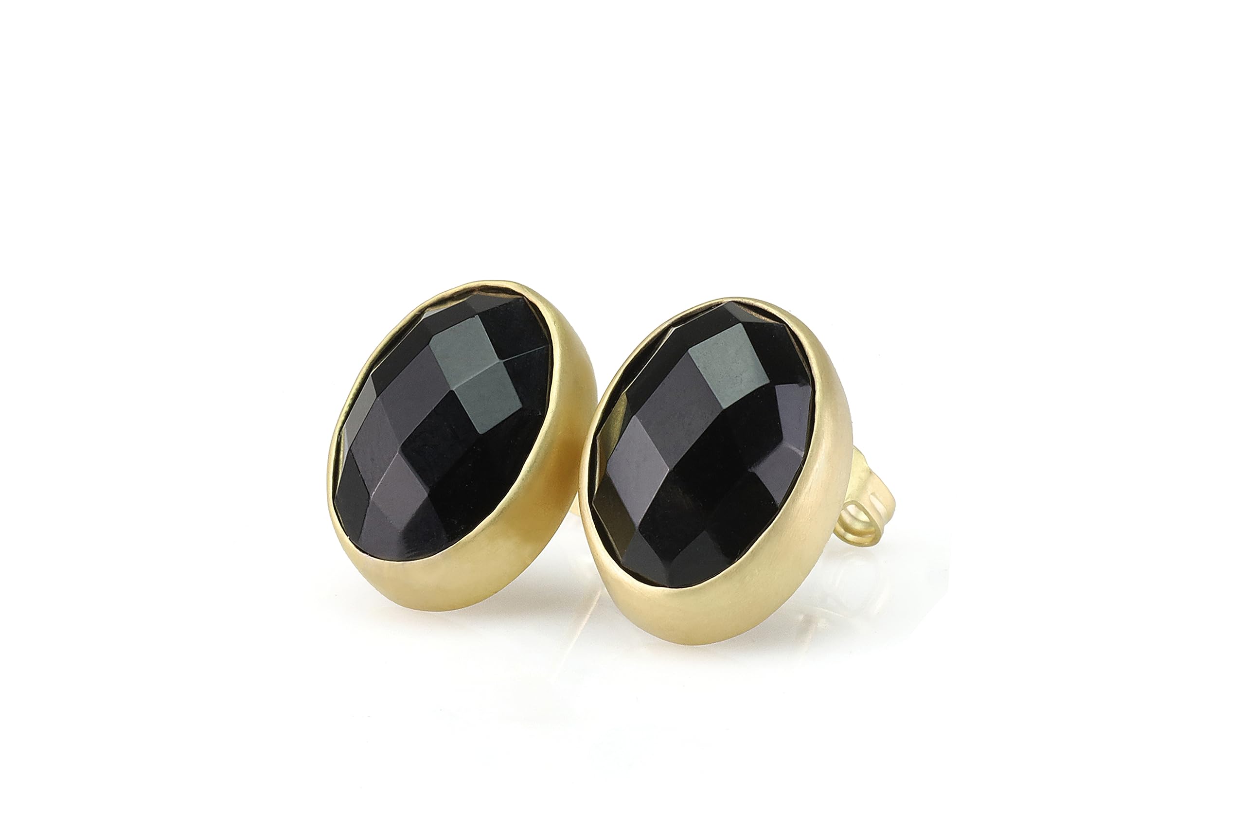 Black Onyx Stud Earrings in 18k Gold Vermeil - Minimalist Oval Gemstone Jewelry with Gold Bezel Setting - Perfect for Everyday Wear, Office & Special Occasions