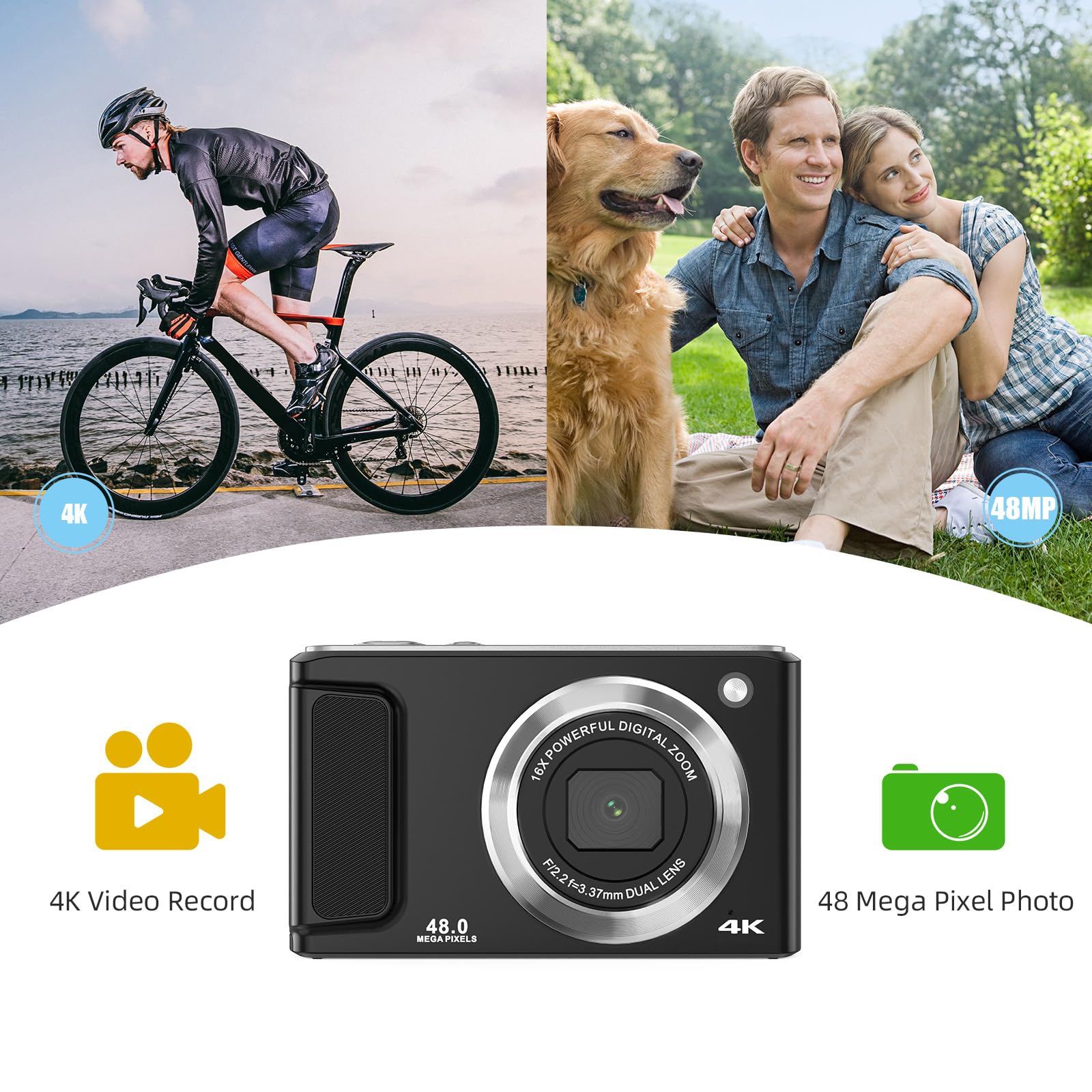 Andoer 4K 48MP Dual Lens Camera with 32GB Card - Perfect for Kids & Travel Photography