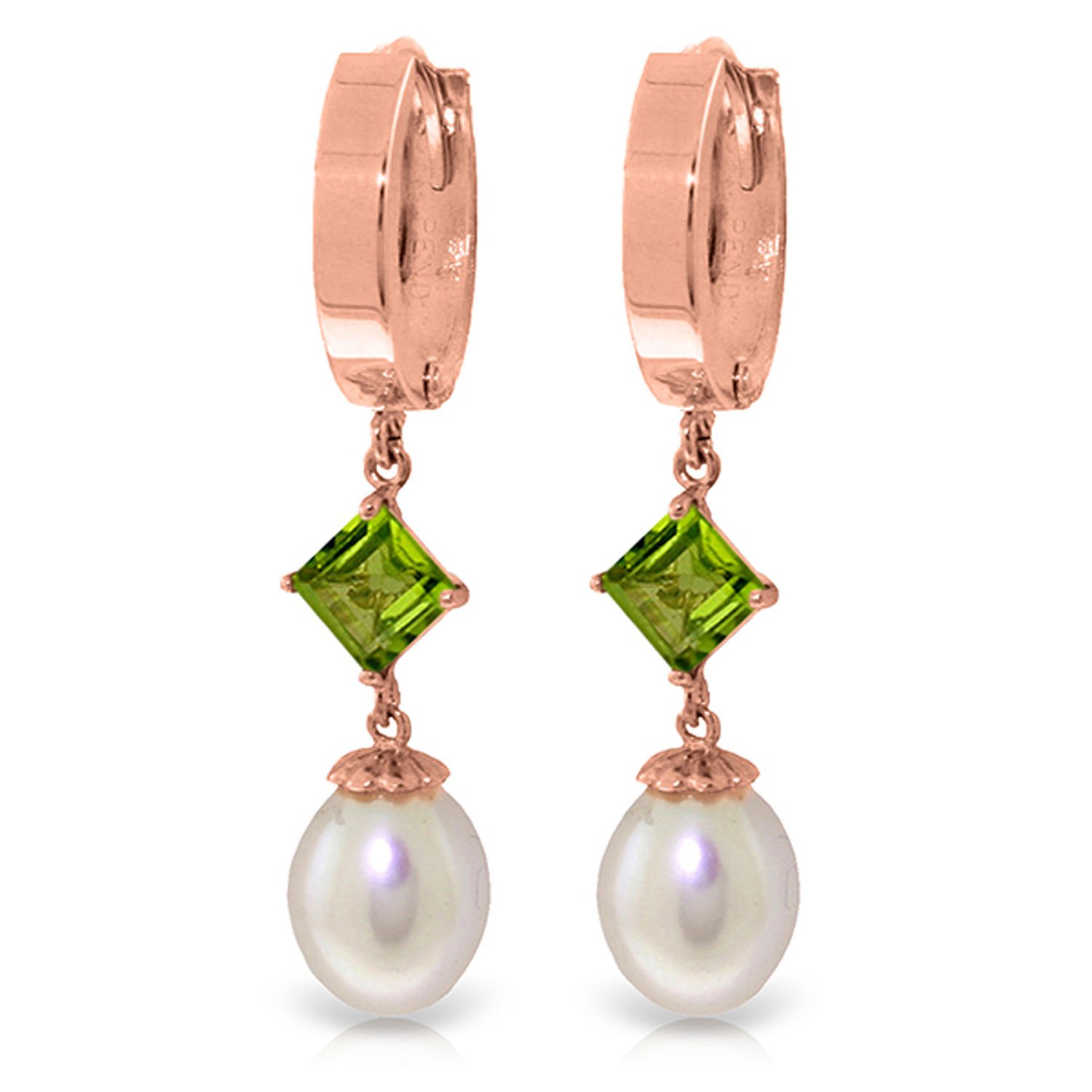 14K Solid Gold Hoop Earrings with Natural Pearls & Peridots - Galaxy Gold GG Elegant Jewelry for Women, Perfect for Weddings, Parties & Everyday Wear