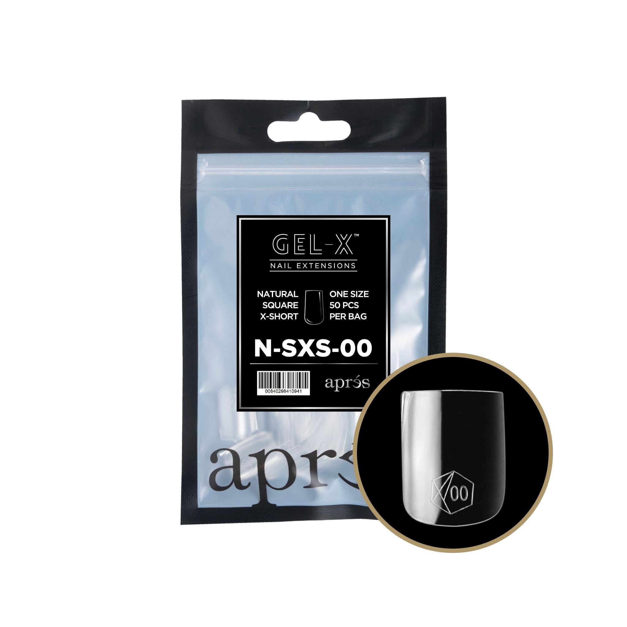 Apres Gel X 2.0 Refill Bags - Natural Square Extra Short Size 00 (50 Pcs) | Professional Nail Extension Kit for Salon & Home Manicure