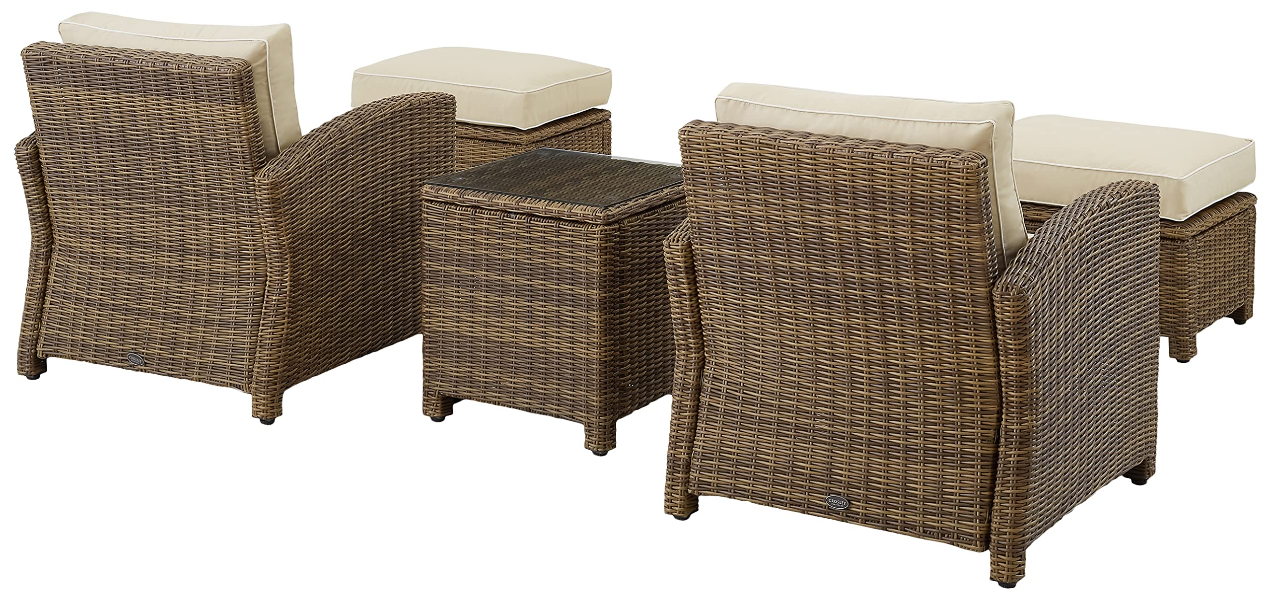 Crosley Bradenton 5-Piece Outdoor Patio Furniture Set - Weather-Resistant Wicker Chairs with Sand Cushions for Porch, Deck & Backyard Conversation Area