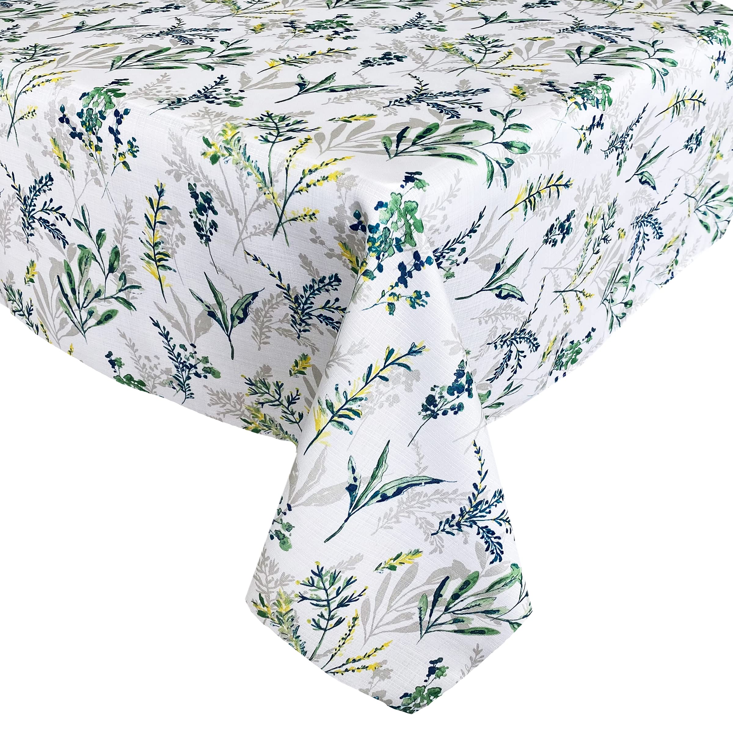 Waverly Meadow Views Floral Print Tablecloth - Blue, Green & Yellow Wildflower Design - Stain & Water Resistant Indoor/Outdoor Fabric - 52x70 Inch Rectangle - Perfect for Picnics, Parties & Dining Decor