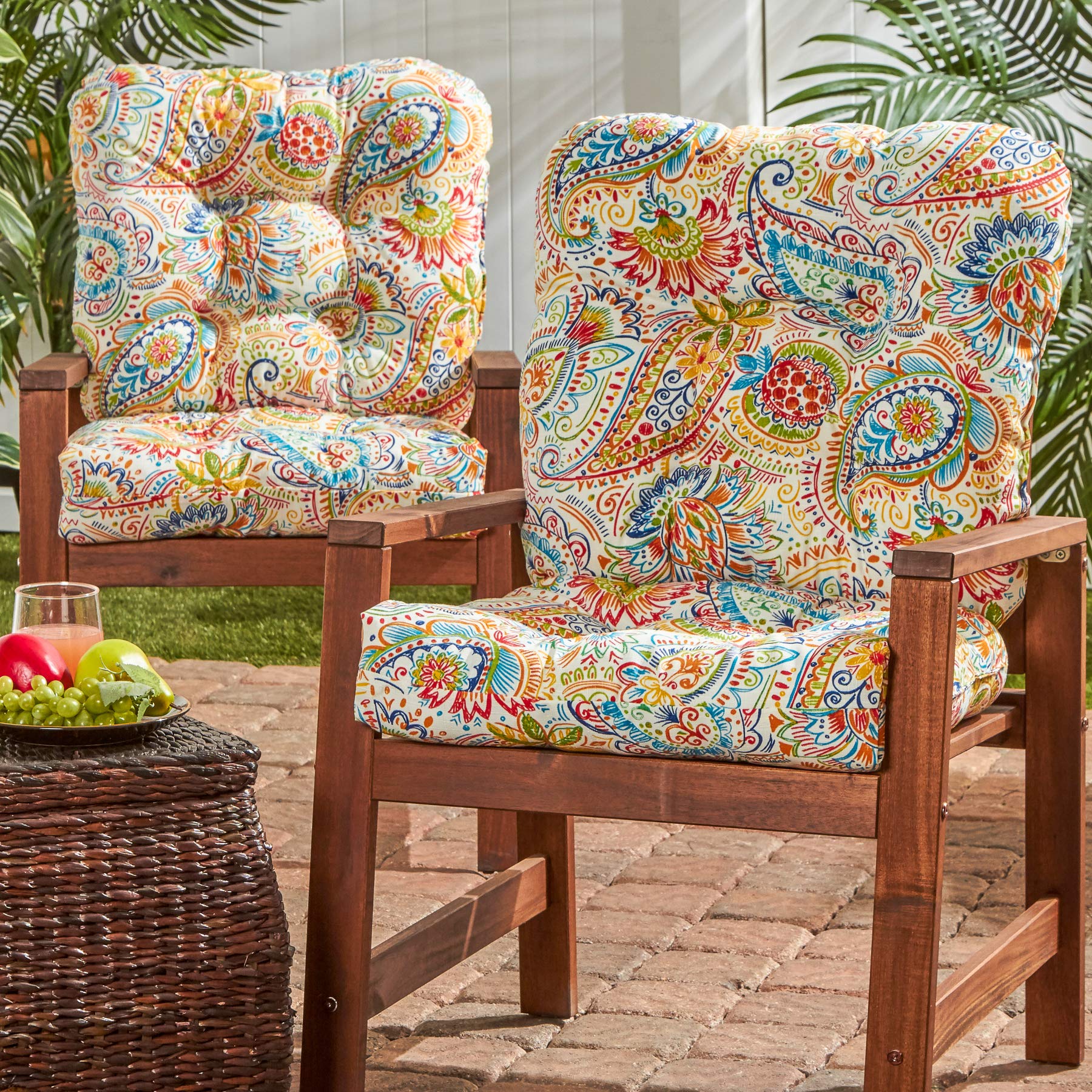 South Pine Porch Outdoor Seat & Back Chair Cushion Set of 2 - Waterproof Patio Furniture Cushions with Jamboree Paisley Design for Deck, Garden, and Poolside Relaxation