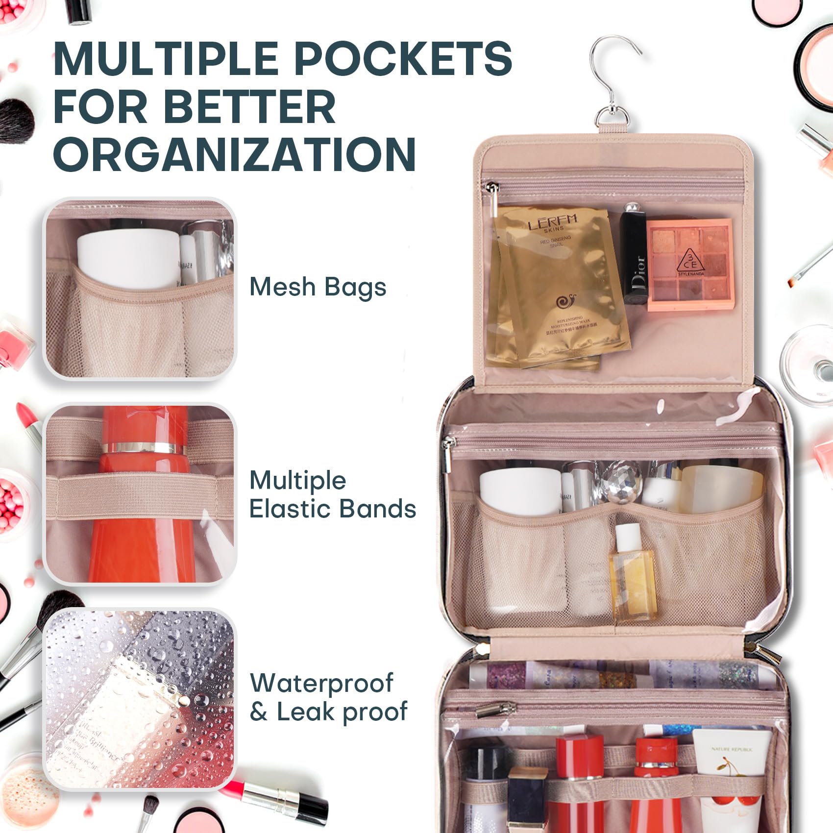 Premium Hanging Travel Toiletry Bag for Women & Men - Large Waterproof Cosmetic Organizer with Hook for Toiletries, Makeup Brushes | Ideal for Vacation, Business Trips & Gym Essentials Storage