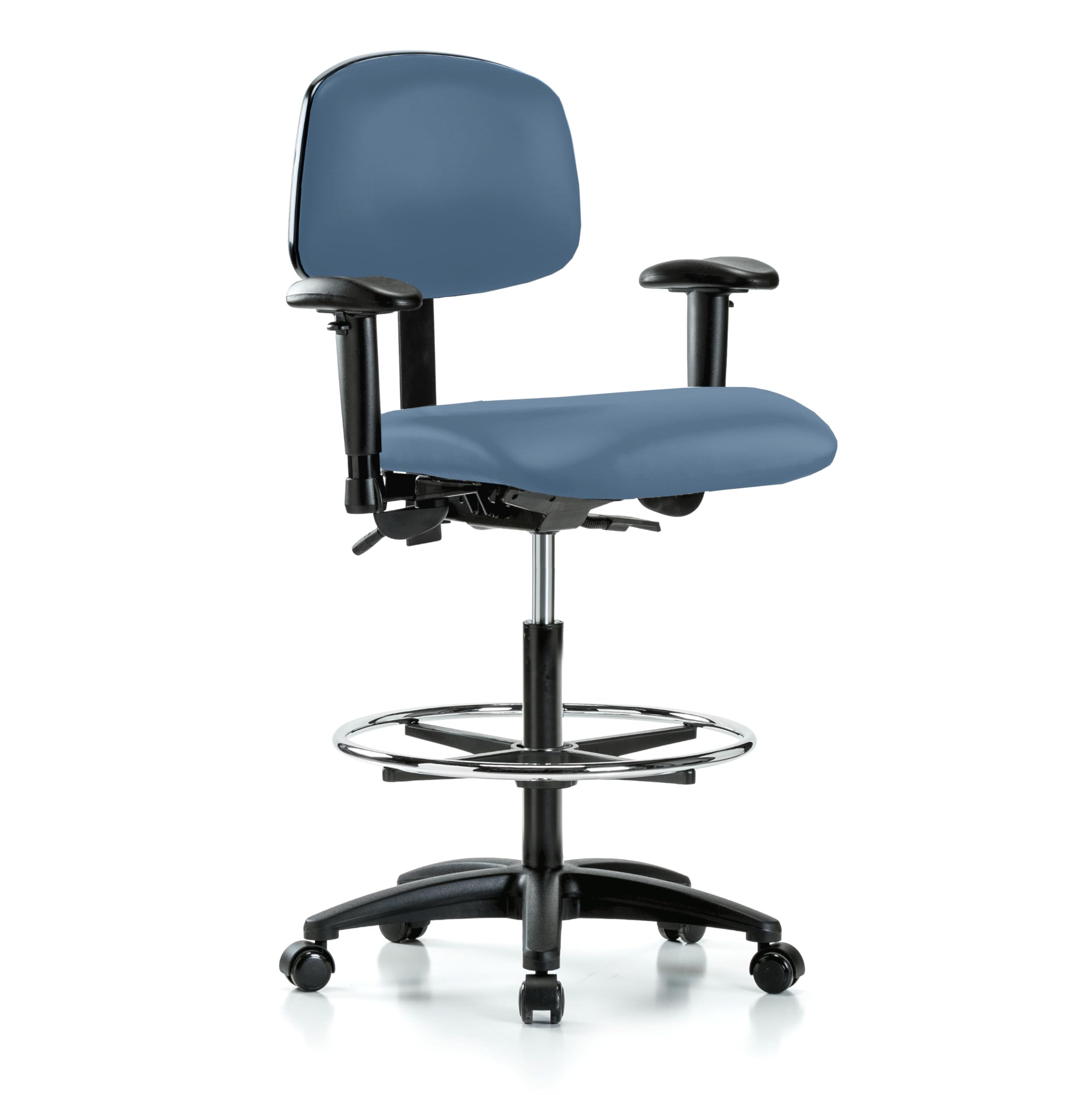 Perch Rolling Multi-Task Swivel Chair with Foot Ring for Hardwood & Tile Floors - Counter Height Adjustable Stool with Newport Fabric - Perfect for Kitchen Islands, Home Offices & Commercial Spaces