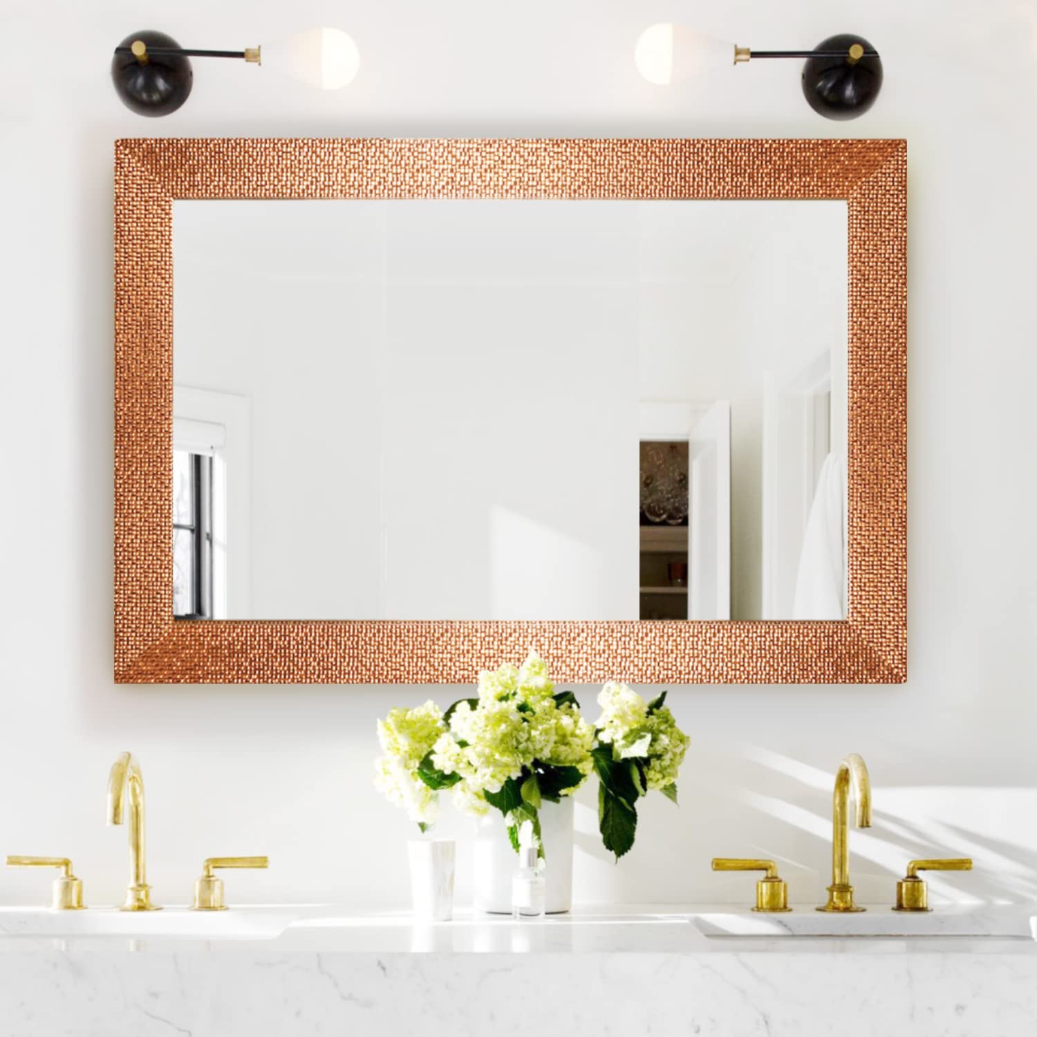 40x24 Inch Framed Bathroom Mirror - Wall Mounted Decorative Copper Mirror for Vanity, Powder Room & Bedroom Decor