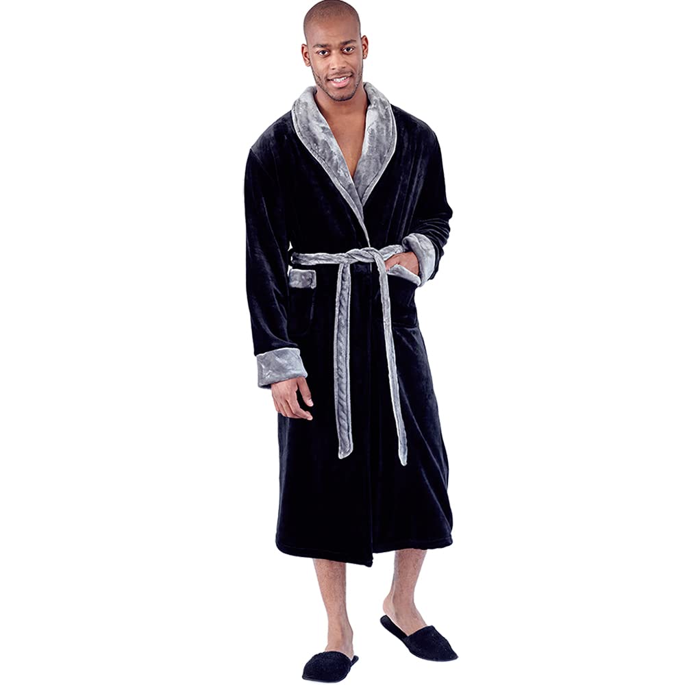 Premium Men's Plush Hooded Bathrobe - Ultra Soft Long Linen Robe for Spa, Lounge & Home Relaxation - Luxury Terry Cloth Robes for Men