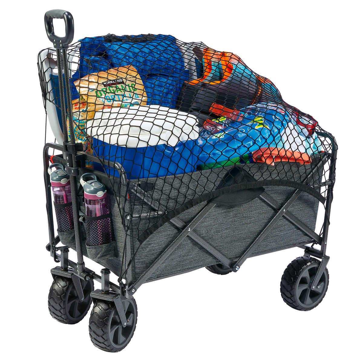 MacSports Extra Large Folding Beach Wagon Cart with Storage Net & 2 Cup Holders - Heather Grey - Perfect for Beach Trips, Picnics, Camping and Outdoor Adventures